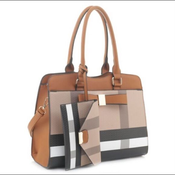 2N1 Checker Plaid print Ribbon Detail Tote - Picture 2 of 9